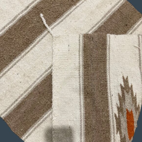 Handwoven Southwestern Rug Beige And White Stripes With Geometric Pattern 60"x28 - Picture 4 of 4